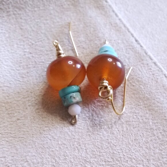 Colorful Chunky Monkeys! Get Seen & Turn Heads! Orange & Turquoise Stone Earring - Picture 7 of 11